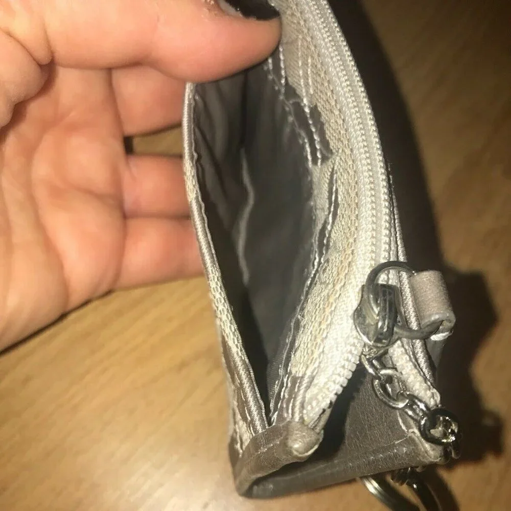 Coach Gray Zipper Key Chain Credit Card Wallet